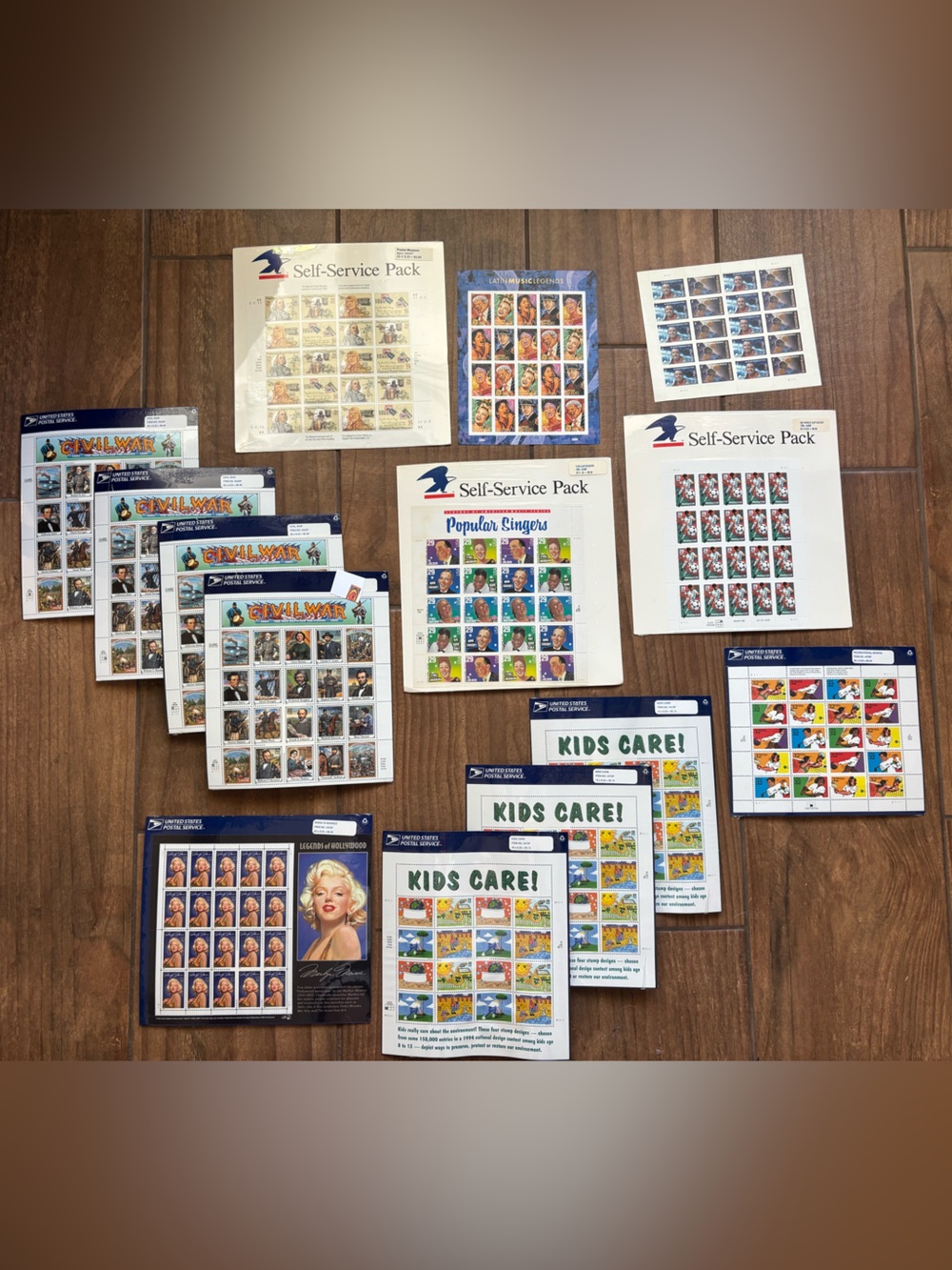Vintage USPS Postage Stamp Sheet Lot Civil War Marilyn Monroe Kids Care Sports